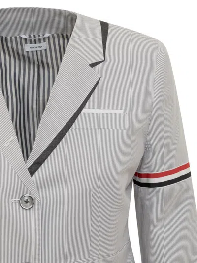 Thom Browne Tailored Seersucker Jacket In Grey