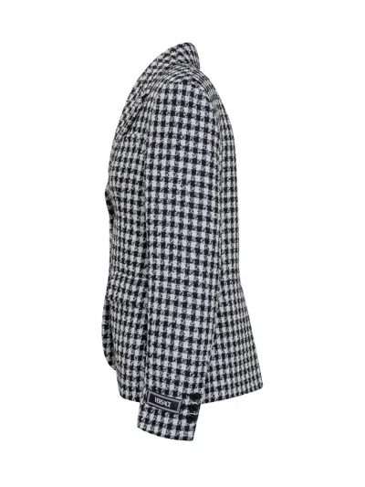 Versace Houndstooth-pattern Single-breasted Blazer In White