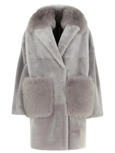 Blancha Grey Leather Coat In Grey