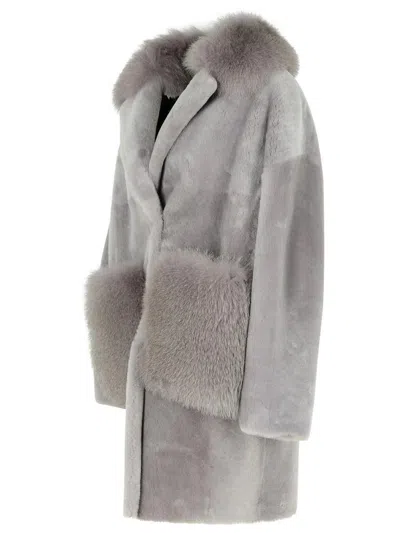 Blancha Grey Leather Coat In Grey