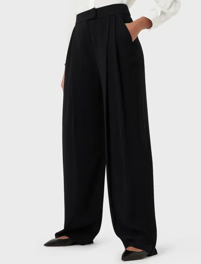 Emporio Armani Sablé Stretch Fabric Trousers With Pleats In Nero-black