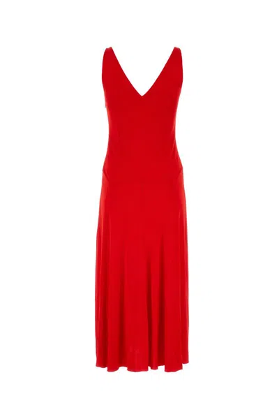 Lanvin Red Flame Sleeveless A-line Midi Dress In Orange