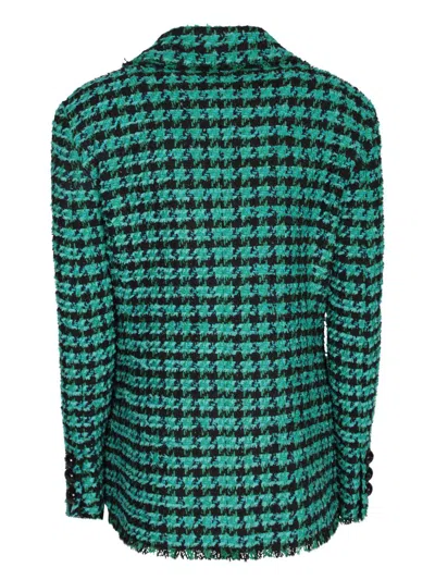 Msgm Houndstooth Pattern Tweed Jacket In Green