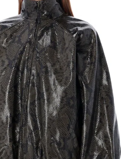Balenciaga Oversized Python-effect Leather Jacket In Beige