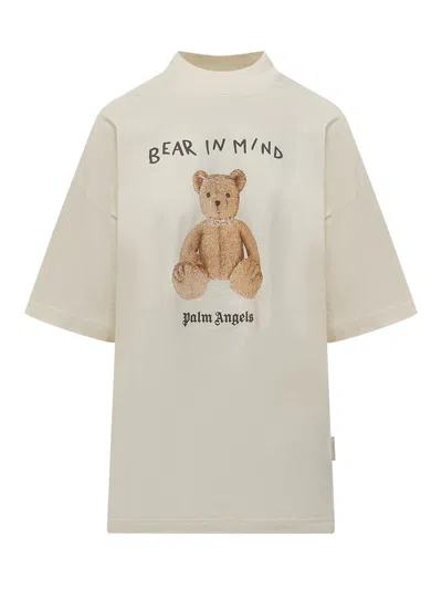 Palm Angels Bear In Mind Bear Printed T-shirt In Beige
