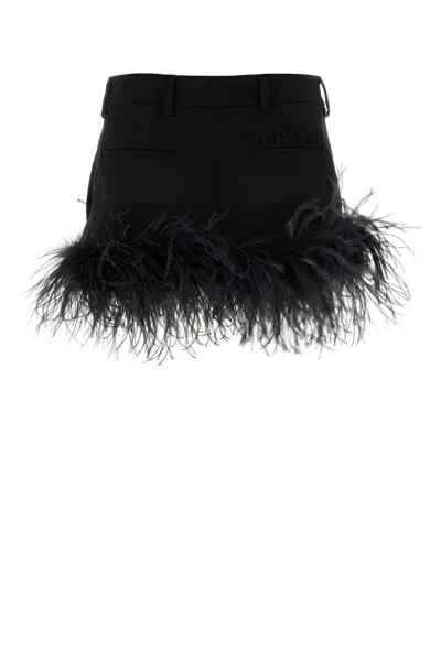 Miu Miu Feather-trimmed Wool Miniskirt In Black