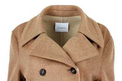 Malo Three-quarter Coat In Wool And Cashmere With Double-breasted Buttoning And Contrasting Tailored Seam In Brown