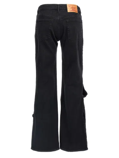 Y/project Leather Patch Belt Loop Distressed Jeans In Black