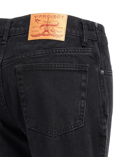 Y/project Leather Patch Belt Loop Distressed Jeans In Black