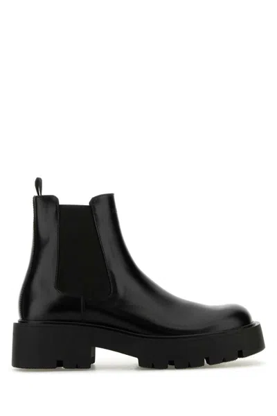 Prada Men's Monolith Brushed Leather Chelsea Boots In Black
