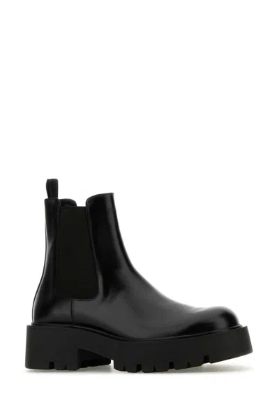 Prada Men's Monolith Brushed Leather Chelsea Boots In Black