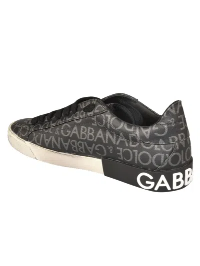 Dolce & Gabbana Leather And Fabric Low-top Sneakers With All-over Motif In Black