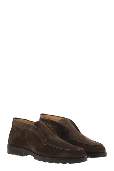 Santoni Slip-ons Desert Suede Loafers Rubber Sole In Brown