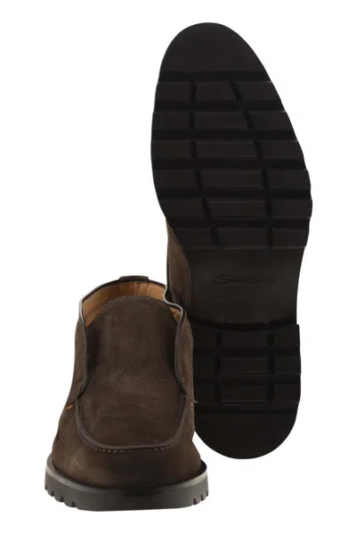 Santoni Slip-ons Desert Suede Loafers Rubber Sole In Brown