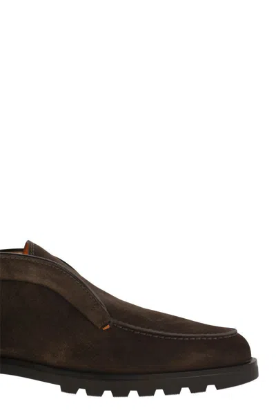 Santoni Slip-ons Desert Suede Loafers Rubber Sole In Brown
