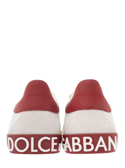 Dolce & Gabbana 'portofino' White And Red Low Top Sneakers With Logo Patch In White
