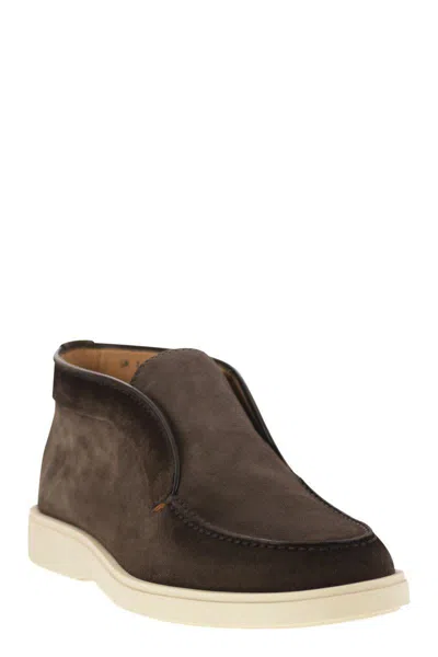 Santoni Suede Detroit High-top Loafers In Brown
