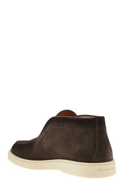 Santoni Suede Detroit High-top Loafers In Brown