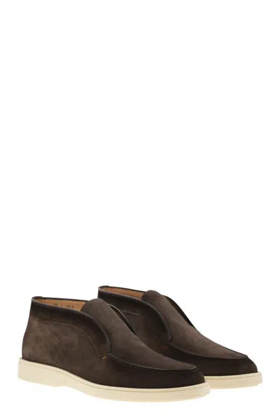 Santoni Suede Detroit High-top Loafers In Brown