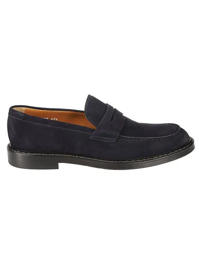 Doucal's Penny Loafers In Dark Brown Suede In Blue