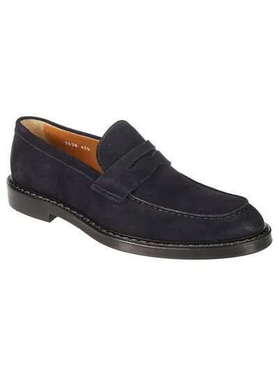 Doucal's Penny Loafers In Dark Brown Suede In Blue