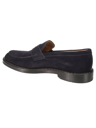 Doucal's Penny Loafers In Dark Brown Suede In Blue