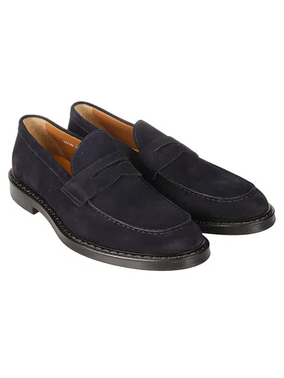 Doucal's Penny Loafers In Dark Brown Suede In Blue