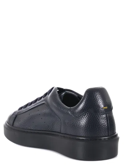 Doucal's Black Tumbled Leather Sneakers With Suede Heel In Blue