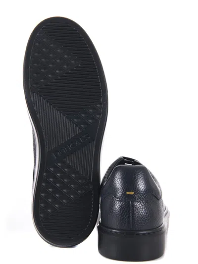 Doucal's Black Tumbled Leather Sneakers With Suede Heel In Blue