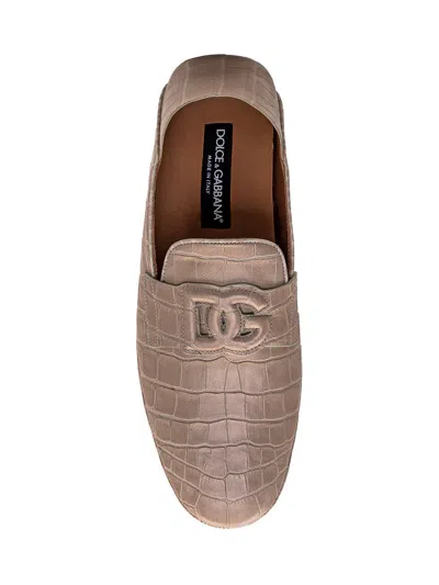 Dolce & Gabbana Leather Driver In Beige