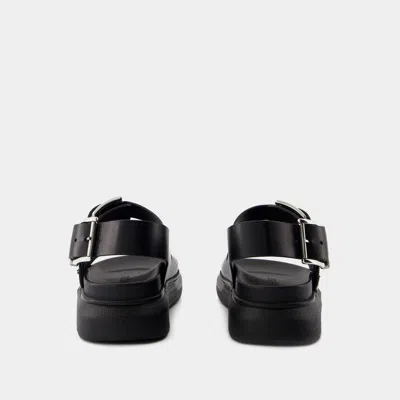 Alexander Mcqueen Black Slide Sandals With Embossed Logo In Leather Man In Black