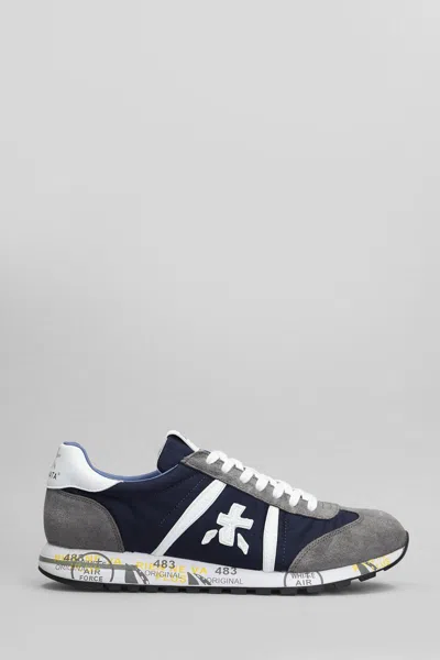 Premiata Blue And Grey Leather Eric Sneakers In Grey