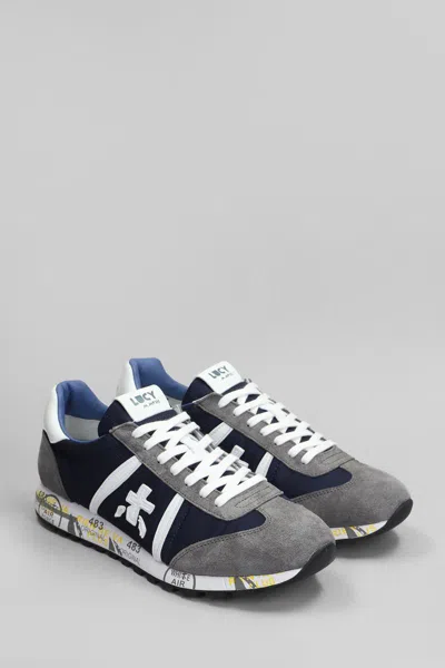 Premiata Blue And Grey Leather Eric Sneakers In Grey