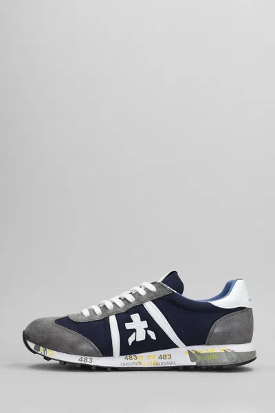 Premiata Blue And Grey Leather Eric Sneakers In Grey