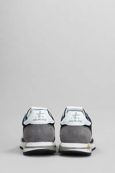 Premiata Blue And Grey Leather Eric Sneakers In Grey