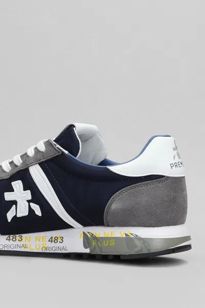Premiata Blue And Grey Leather Eric Sneakers In Grey