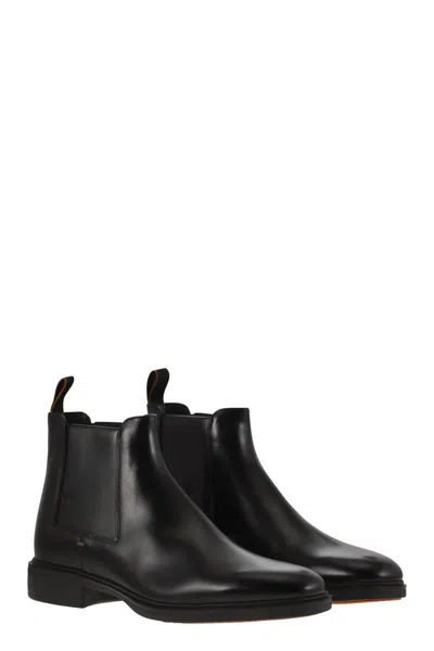 Santoni Elastic-panel Leather Boots In Black