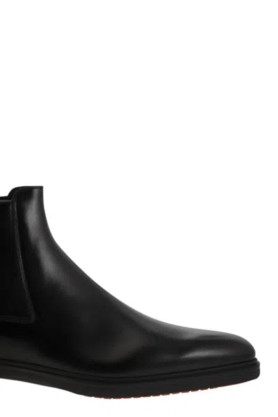 Santoni Elastic-panel Leather Boots In Black