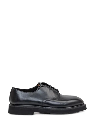 Premiata Round Toe Leather Callo Derby Shoes In Black