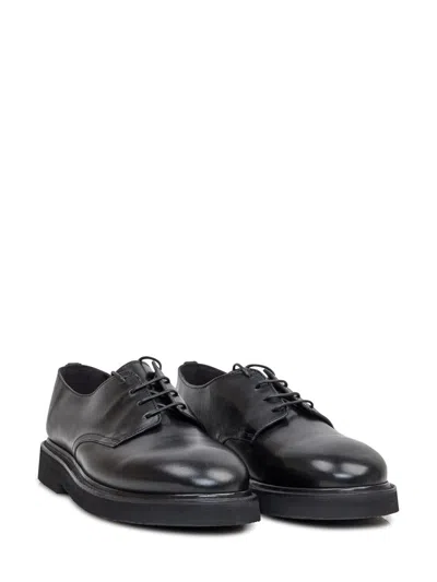 Premiata Round Toe Leather Callo Derby Shoes In Black