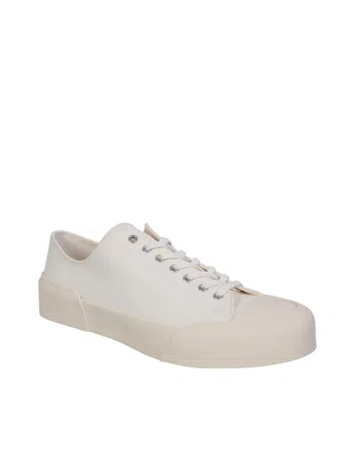 Jil Sander White Lace-up Low Top Trainers In Canvas Man In Multi