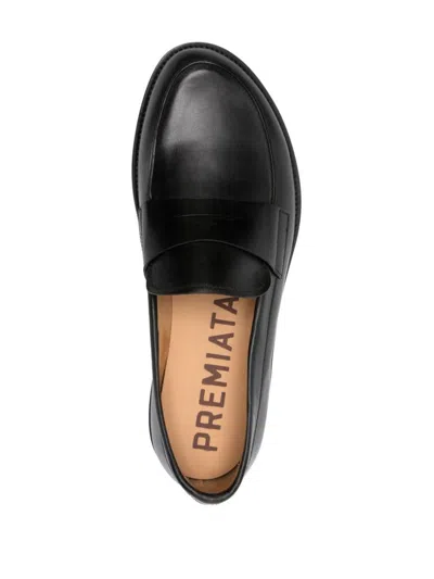 Premiata Round Toe Textured Finish Loafers In Black