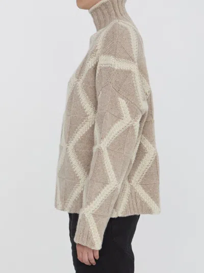 Bottega Veneta Argyle Intarsia-knit Wool Turtleneck Sweater In Beige