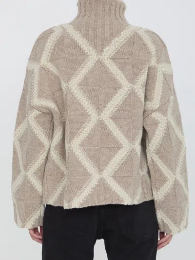 Bottega Veneta Argyle Intarsia-knit Wool Turtleneck Sweater In Beige