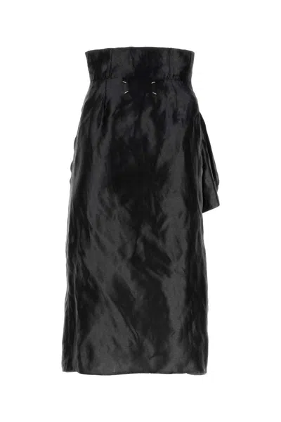 Maison Margiela Asimmetryc Longuette Skirt With Bows In Black