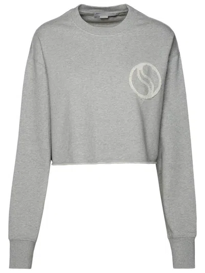 Stella Mccartney Cropped Fit Sweatshirt With Raw-cut Hem And Logo Patch In Grey