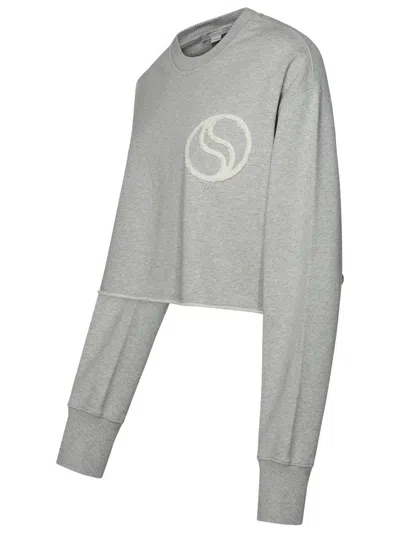 Stella Mccartney Cropped Fit Sweatshirt With Raw-cut Hem And Logo Patch In Grey