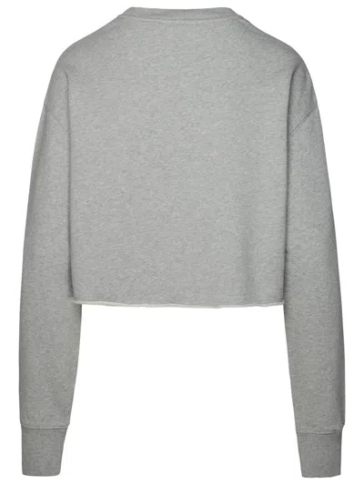Stella Mccartney Cropped Fit Sweatshirt With Raw-cut Hem And Logo Patch In Grey