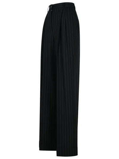 Dolce & Gabbana Pinstripe Virgin Wool Straight Pants In Black