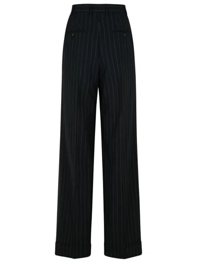 Dolce & Gabbana Pinstripe Virgin Wool Straight Pants In Black